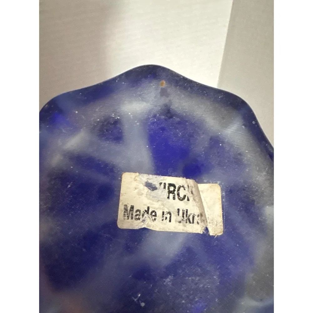 IRCA Cobalt Blue Art Glass Vase Jack in the Pulpit Flared Ruffle Made in Ukraine